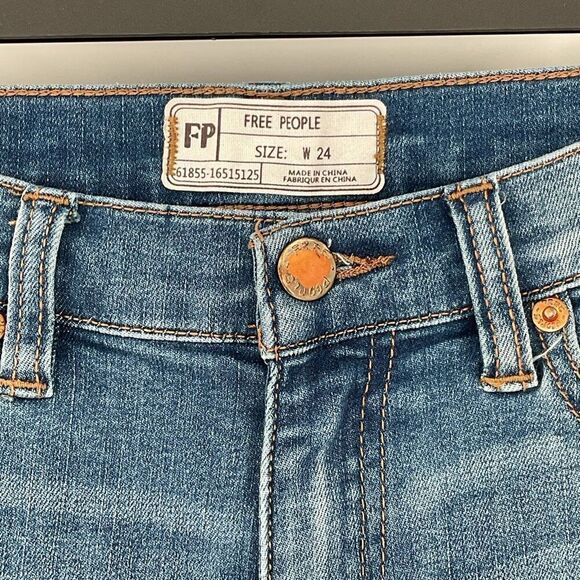 Free People Great Heights Skinny Frayed Hem Jeans Women 24 Medium Wash Stretch - Picture 6 of 8